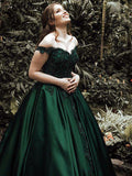 Ball Gown Off Shoulder Sleeveless Floor-Length Lace Satin Long Prom Dresses from simidress.com