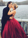 Tulle Skirt A-line Beaded Halter High Neck Beaded Long Prom Dresses from simidress.com