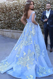 Tulle Ball Gown Sleeveless Off Shoulder Applique Sweep Train Prom Dress from simidress.com