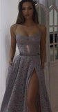 Spaghetti Straps Lace Scoop Sleeveless Long Prom Dress, Evening Dress with Split at simidress.com