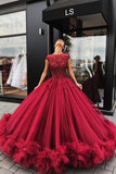 Red Tulle Ball Gown Prom Dress With Appliques, Sweet 16 Dress, Quinceanera Dresses, M278