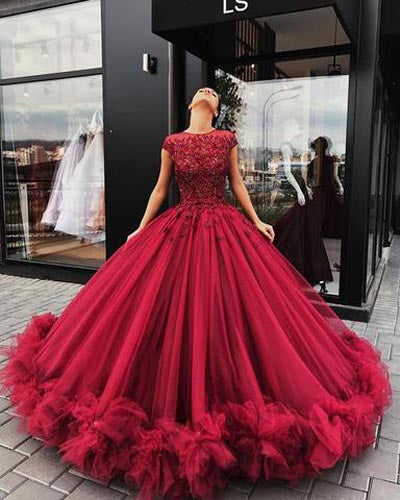 Red Tulle Ball Gown Prom Dress With Appliques, Sweet 16 Dress, Quincea – Simidress Red Tulle Ball Gown Prom Dress With Appliques, Sweet 16 Dress, Quincea – Simidress