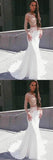 White Illusion Mermaid Long Sleeve Floor Length Prom Dress With Appliques, M285 at simidress.com