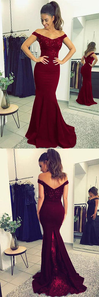 Fabulous Burgundy Lace V-neck Mermaid Long Prom Dresses Party Dress with Beading|www.simidress.com