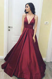 Burgundy Simple V Neck Long Prom Dress, Floor Length Evening Dress, M94