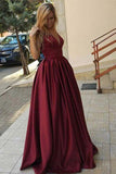 Burgundy Simple V Neck Long Prom Dress, Floor Length Evening Dress, M94