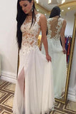 White Chiffon Floor Length Sleeveless Long Prom Dress with Beading, M97