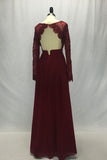 Burgundy Long Sleeves Bridesmaid Dresses, Fashion V neck Long Prom Dress, BD32