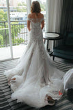Mermaid Off Shoulder Lace Illusion Neck Wedding Dresses With Train, SW412 | white wedding dresses | lace wedding dresses | bridal gowns | cheap wedding dresses | www.simidress.com