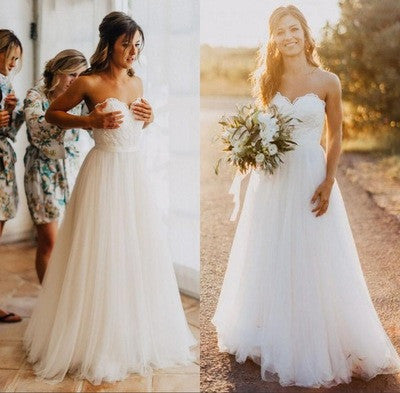 simidress White Wedding Dresses with Lace, Beach Sweetheart A Line Wedding Dresses M14