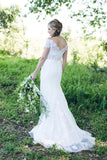 Off Shoulder Open Back Wedding Dresses,Trumpet Lace Up Appliques Wedding Gown,SW72