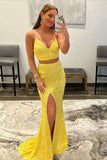 Orange Sequins Mermaid Two Pieces Prom Dress, Long Formal Dresses, SP917 | yellow prom dresses | sequins prom dresses | new arrivals prom dress | simidress.com
