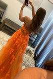 Orange Tulle A-line Sweetheart Lace Appliques Prom Dresses, Party Dress, SP940 | cheap prom dress | evening dresses | long formal dress | simidress.com