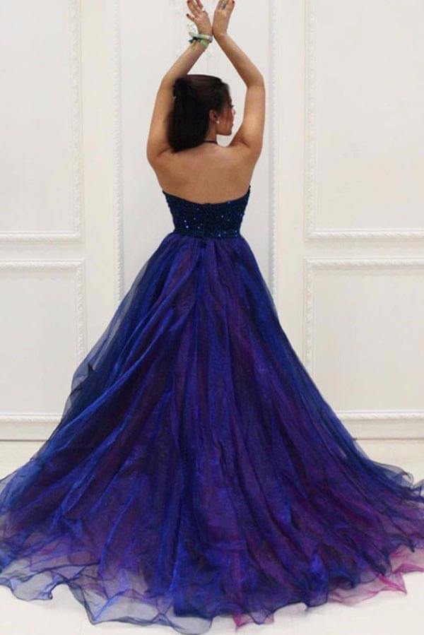 Organza A-line Beaded Bodice Halter High Low Prom Dresses, Evening Gown, SP829 | beaded prom dresses | long formal dresses | prom dresses online | simidress.com