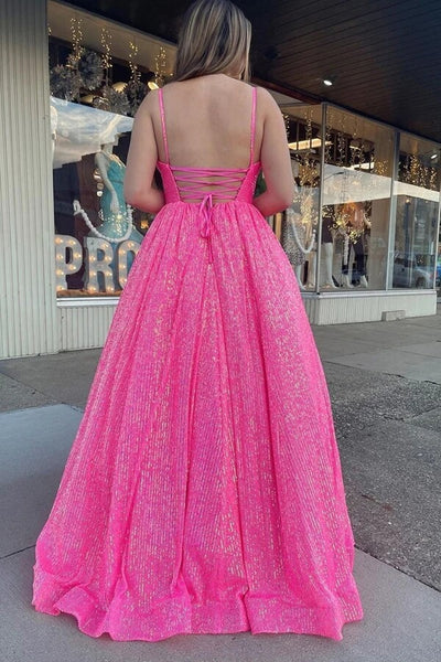 Pink A Line Spaghetti Straps Satin Prom Dresses LBQ0882 main image 1