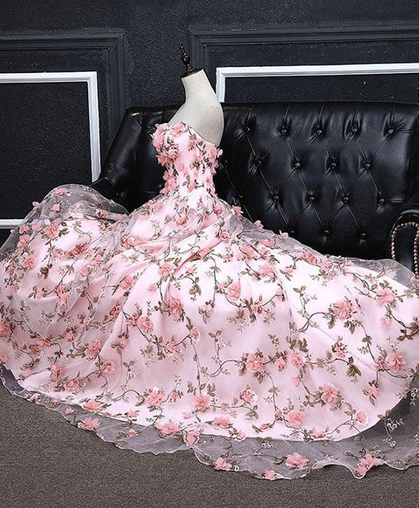Pink floral prom dresses | tulle prom dresses | evening dresses | simidress.com