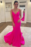 Pink Satin Mermaid V-neck Simple Prom Dresses, Long Formal Dresses, SP947