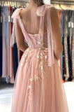 Pink Tulle Floral Lace A-line Sweetheart Long Prom Dresses With Side Split, SP750 | long formal dresses | evening gown | vintage prom dress | lace prom dresses | www.simidress.com