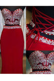 Red Two Pieces New Style Beaded V-neck Lace Up Fashion Prom Dresses, M77