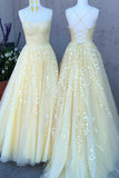Red Tulle A-line Spaghetti Straps Lace Appliques Prom Dress, Evening Gown, SP764 | cheap long prom dresses | yellow lace prom dresses | evening dresses | www.simidress.com