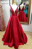 A Line Red V-Neck Quinceanera Dresses Beading Backless Cheap Long Prom Dress M219