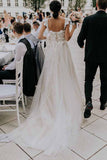 Rustic A-line Tulle Off-the-Shoulder Wedding Dresses With Lace Appliques, SW427 | ivory lace wedding dresses | bridal gowns | wedding gowns | bridal dresses | www.simidress.com