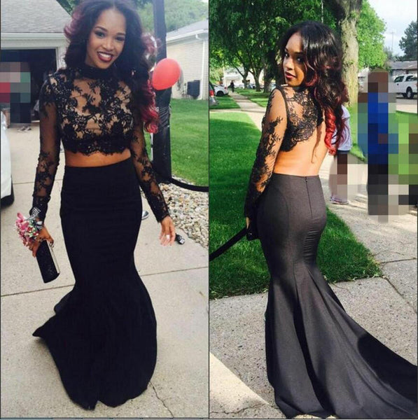 2 Pieces Prom Dresses,Black Prom Dress,Dresses For Prom,Lace Dress