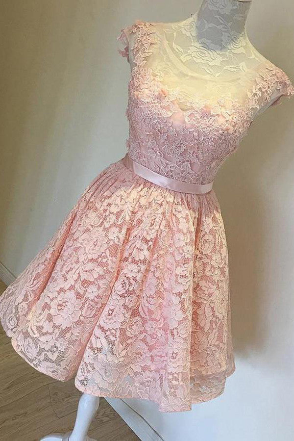 Illusion Sheer Short Prom Dress,Lace Hollow Homecoming Dress Party Dress