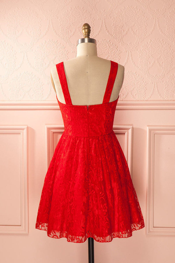 Simple Red Sweetheart Short Prom Dress,Appliques Mid Back Homecoming Dress SH138