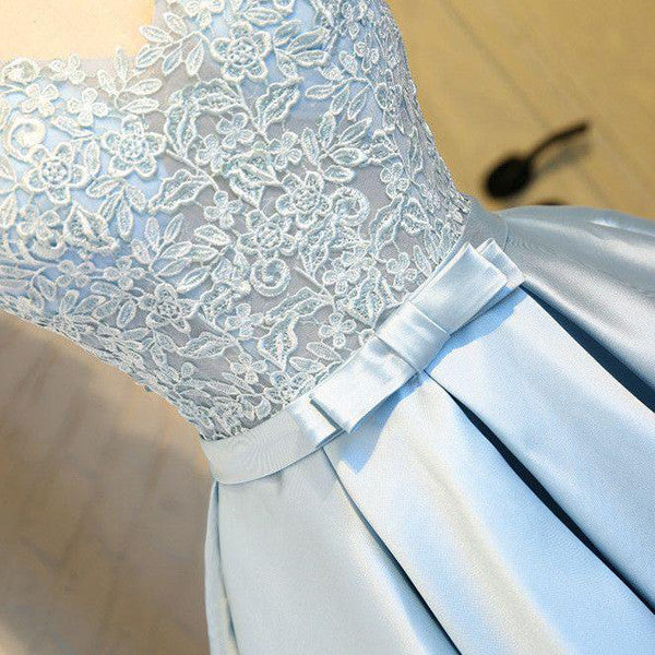 Light Blue V Neck Short Prom Dress,V Back Appliques Homecoming Dress,Party Dress SH165