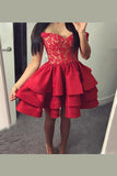 Red Off Shoulder Short Prom Dress,Sweetheart Appliques Cheap Homecoming Dress,Party Dress SH179