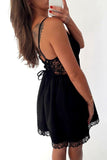 Black A-line Homecoming Dress,Deep V Neck Lace Short Prom Dress, SH220