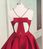 Satin Open Back A-Line Spaghetti Straps Homecoming Dress with Bowknot, SH255