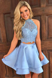 Two Pieces Princess Halter Homecoming Dresses, Mini Short Prom Dresses, SH280