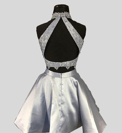 Two Pieces Princess Halter Homecoming Dresses, Mini Short Prom Dresses, SH280