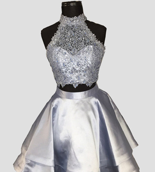Two Pieces Princess Halter Homecoming Dresses, Mini Short Prom Dresses, SH280