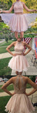 Blush Pink 2 Piece Halter Homecoming Dresses Short Prom Dresses from simidress.com