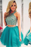 Two Pieces Beaded Bodice Boho Hoco Homecoming Dresses Short Prom Dress, SH316