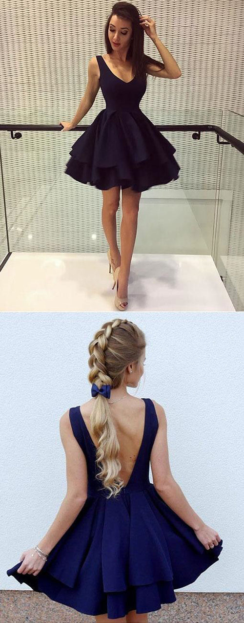 Simple Black Homecoming Dresses Stain Short Prom Dress Backless Party Dresses from simidress.com