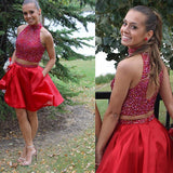 Popular Blush Red Two Piece Homecoming Dress Beaded Short Prom Dress from simidress.com