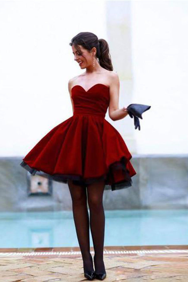 Simple Burgundy Cute Sweetheart Neck Short Prom Dress, Homecoming Dress SH331