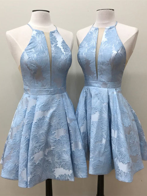 Lilac Floral Homecoming Dresses Halter Graduation Dress Party Dress SH333