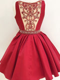 Burgundy A Line Beaded Homecoming Dresses for Junior, Short Prom Dress at simidress.com