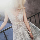 Lovely Cheap V Neck Unique Lace Short Prom Dress Homecoming Dresses from simidress.com