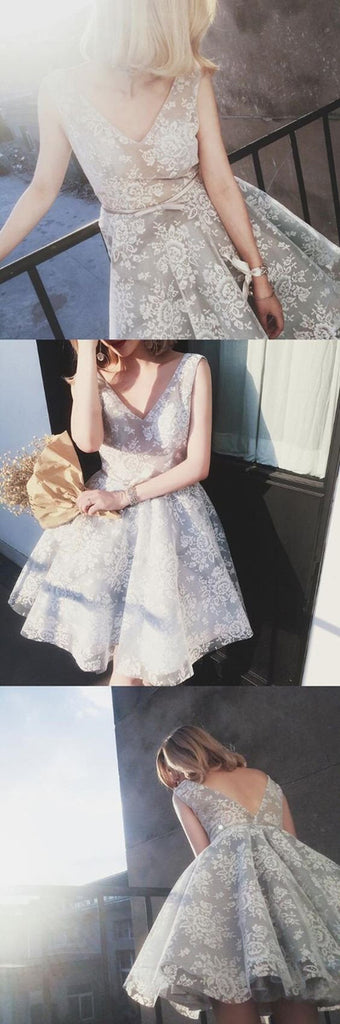Lovely Cheap V Neck Unique Lace Short Prom Dress Homecoming Dresses|simidress.com