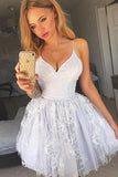 Silver Lace Mini Backless Spaghetti Strap V Neck Homecoming Dresses Hoco Dress, SH375