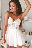 White Short Prom Dress, Spaghetti Straps Homecoming Dress, Graduation Gowns, SH395
