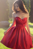 Red Sleeveless Simple Sweetheart Pleated Homecoming dresses, Party Dresses Short SH406