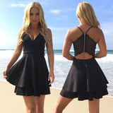 Simple Blue Spaghetti Straps V Neck Short Prom Dress Homecoming Dress, SH412 at simidress.com