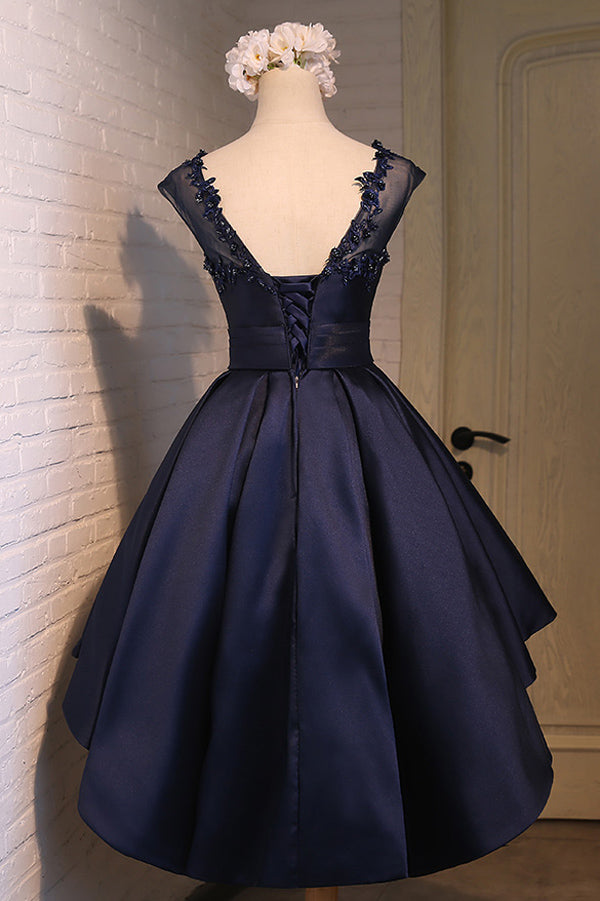 Charming Navy blue Satin Classy Party Dress, Graduation Dress, Homecoming Dress, SH413 at simidress.com